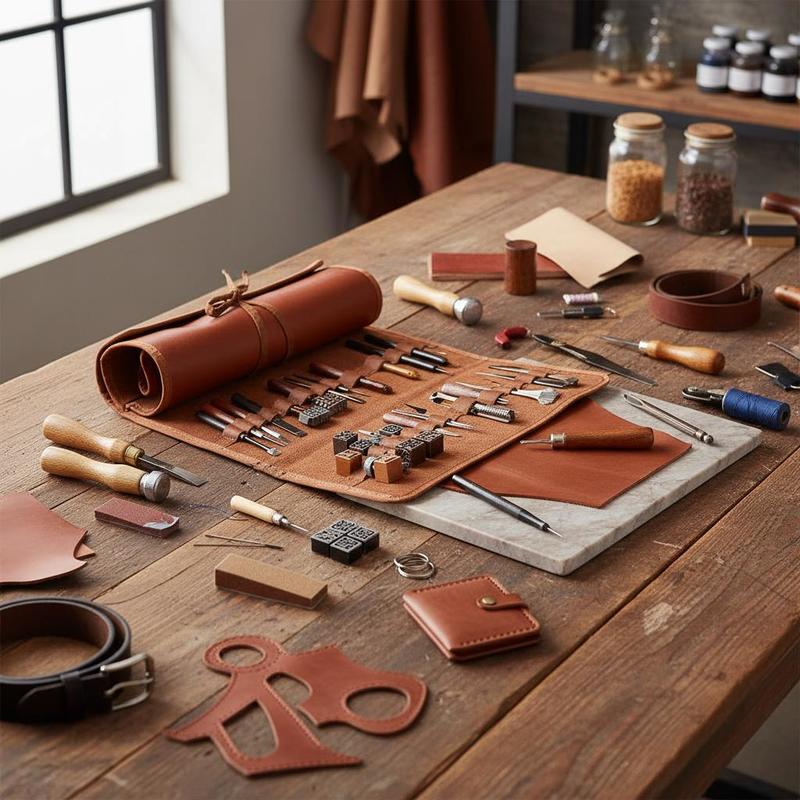 Leather Workshop - 72 stuks lederen knutselbenodigdheden 10x6x2 inch
