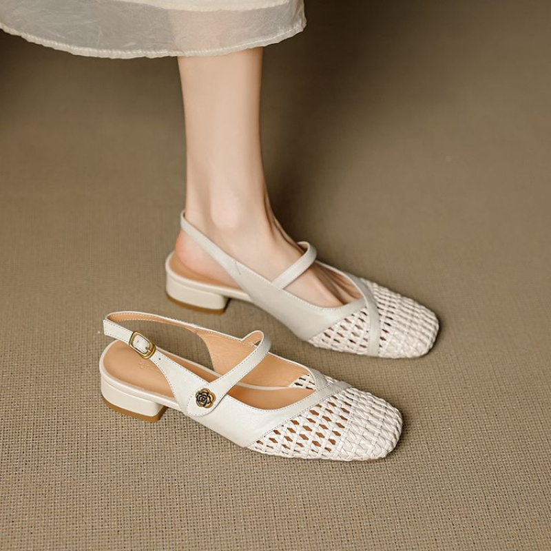 Leather Work Flats Women - Dames sandalen met gesloten teen, geweven,
