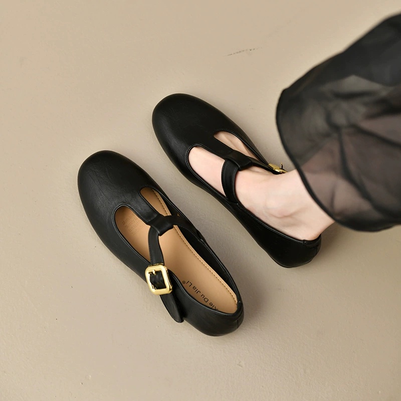 Leather Work Flats Women - Dames T-Strap Mary Jane instappers van