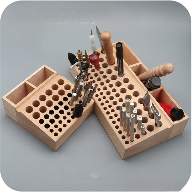 Leatherwork Hole Punch - Lederen gereedschaphouder met 46/98 gaten, opbergdoos