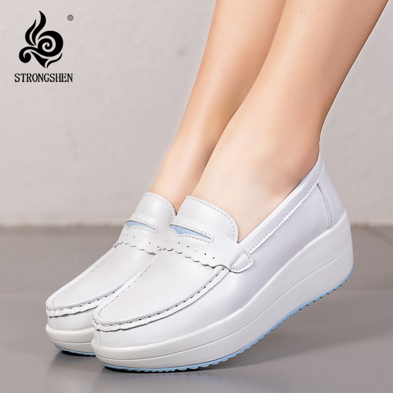 Leather Work Flats Women - Strongshen Vrouwen Platform Wiggen Casual Schoenen