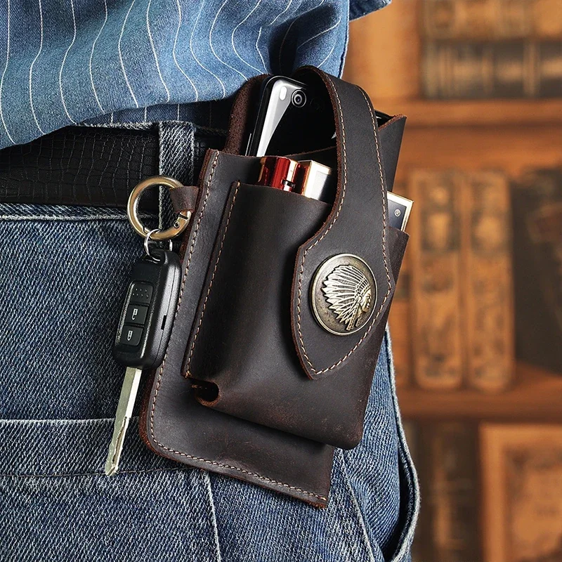 Leatherwork Belt - Heren lederen heuptas Mobiele telefoon tas