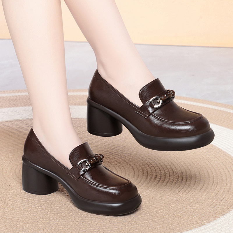 Dames loafers met chunky hak,  - Leather Work Flats Women recensie en prijs
